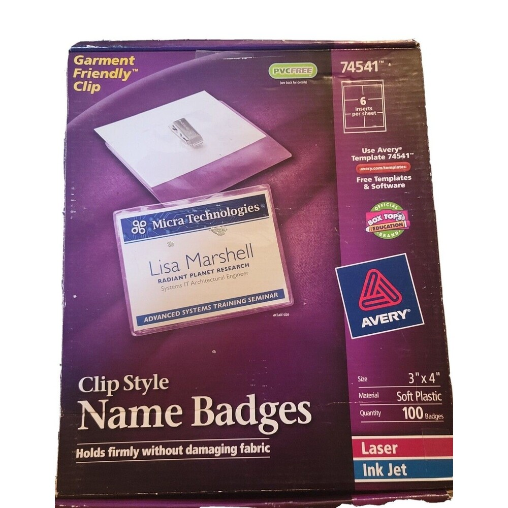 Avery ID Badge Holders Clip On Clear with White Inserts 100/Box 74541 440726